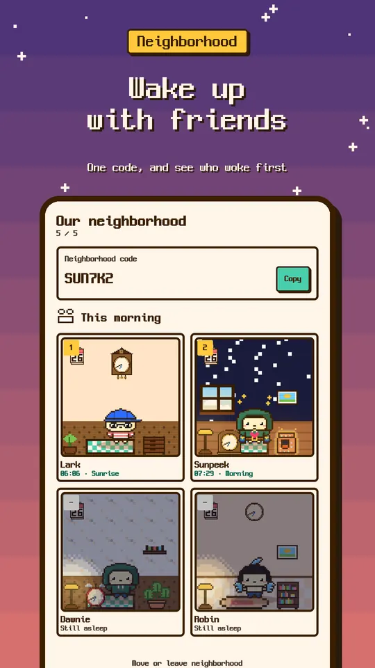 Wake up with friends — One code, and see who woke first
